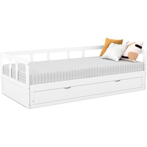 Idmarket – Lit escamotable 90 x 190 cm – Convertible 180 x 190 cm – Blanc – 1 tiroir de rangement – Dimensions plié 194 x 95 x 60 cm