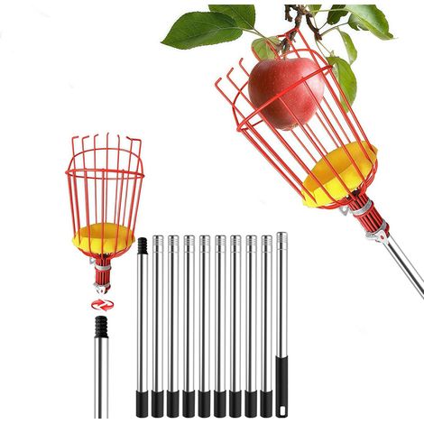 Cueille Fruit Telescopique, 4m Fruits Cerise Outil à Cueillir de Fruits avec Poteau Réglable Léger, Outil Cueillette Jardin Arbre Poires Pêches (1/5)