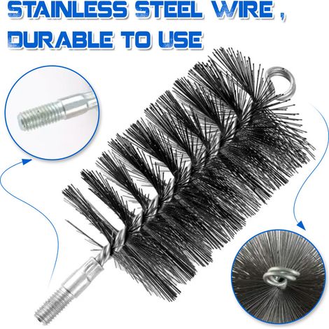 Ensemble de 5 brosses métalliques pour conduits de cheminée (30, 50, 80, 150 mm), ensemble de 4 avec tige, brosse d'ébavurage pour conduits