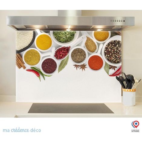Fond de hotte : Epices sur fond blanc - Verre trempé - 60 cm - 45 cm (1/5)