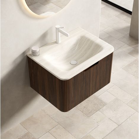 Mueble baño suspendido con lavabo travertino y LED OKMYHOME (1/5)