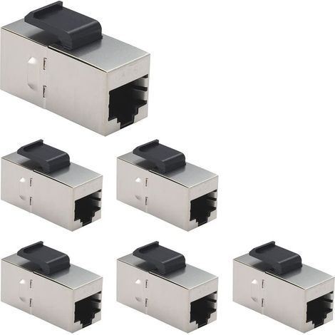 6 Pièces CAT6A Keystone Jacks, Coupleurs RJ45 Femelle à Femelle Droite Blindée En Ligne Cat6A Câble Réseau Ethernet Module Argent (1/4)
