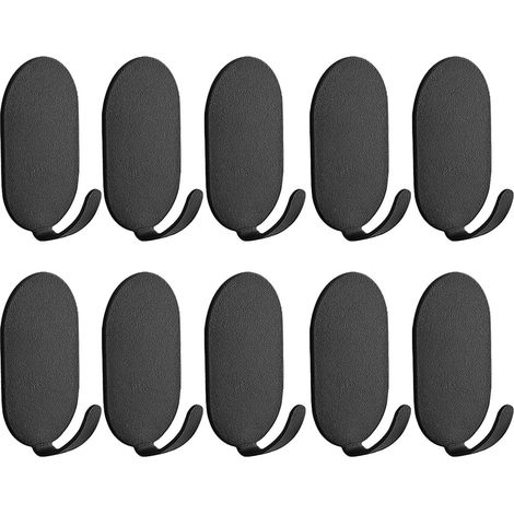 Lot de 10 crochets adhésifs pour serviettes et vêtements, petits crochets muraux en acier au carbone, colle forte, noir. (1/4)