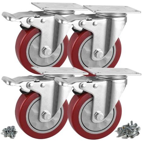 Roulette pivotante avec frein 100mm, 4 roulettes supportent jusqu'à 650KG (dont 16 vis)