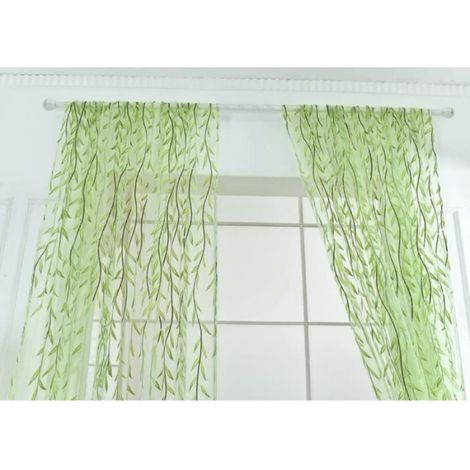 Rideau transparent avec motif de feuilles vertes 100x270cm nosku (1/4)