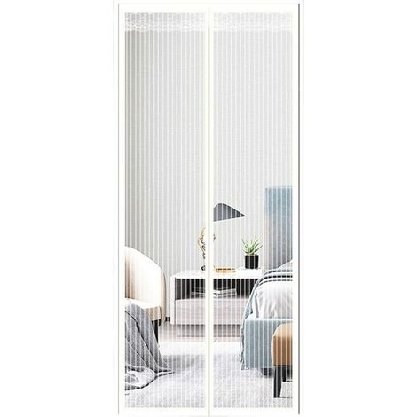 Moustiquaire magnétique pour porte, différentes tailles, 120 x 220 cm, rideau magnétique idéal pour porte de balcon, porte de salon et porte-fenêtre, sans perçage, rayures blanches (1/4)