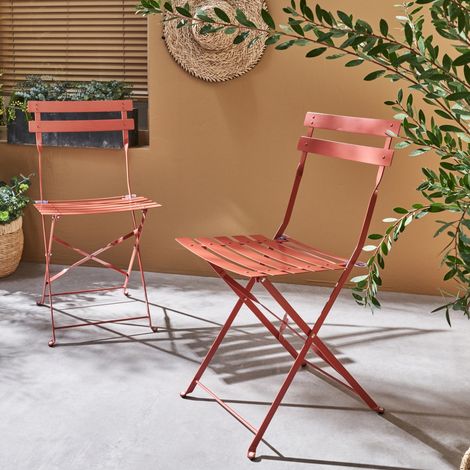 Lot de 2 chaises de jardin bistrot pliables en acier thermolaqué. 49.5 x 41 x 80.5cm (1/5)