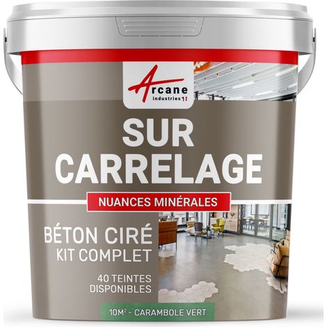 Béton ciré sur carrelage, cuisine, salle de bain, mural, sol, plan de travail, décoratif, revêtement, douche, kit - 10 m² (en 2 couches) Carambole Vert - ARCANE INDUSTRIES