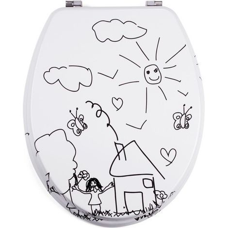 MSV – Abattant wc MDF noir et blanc – Charnières inox – Surface hygiénique facile à nettoyer – Dimensions 42,5x36,5x5cm