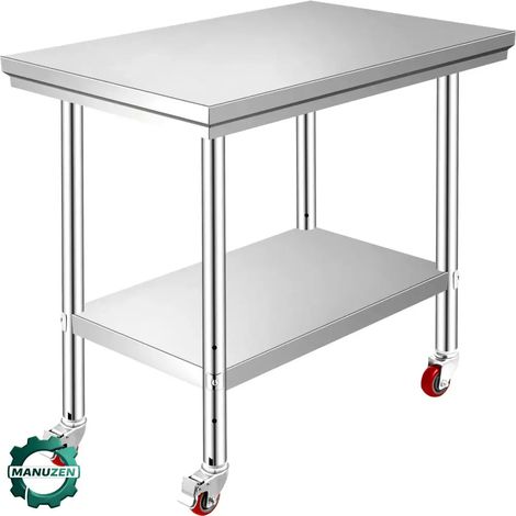Manuzen - Table de travail en acier inoxydable avec roulettes pour cuisine — 24 x 12 inch (1/3)