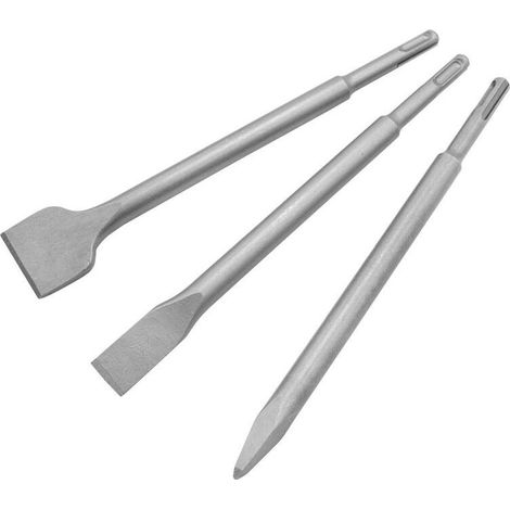 Juego de 3 cinceles SDS Plus (para hormigón y mampostería, accesorios para taladro percutor) con mango redondo (14250 plano puntiagudo de 40 mm de ancho). (1/5)