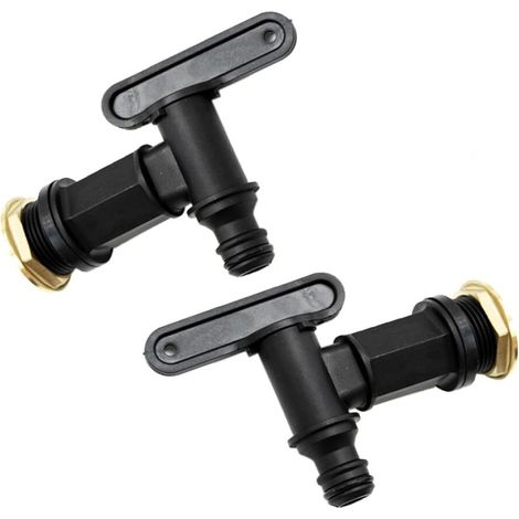 2pcs Water Butt Tap Hosepipe Rain Barrel/ ¾ BSP Thread Replacement Tap with Water tap Interface raw Tape, Black Plastic Snap Fit Connector Beer Home Brew Push Fit Water tap Water Butt Tap Y (1/5)