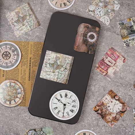 Yibird Stickerbox, Vintage-Uhrendesign, Notizbuch-Dekorationsmaterial, 46 Sticker, Jahresring-Design. (1/5)