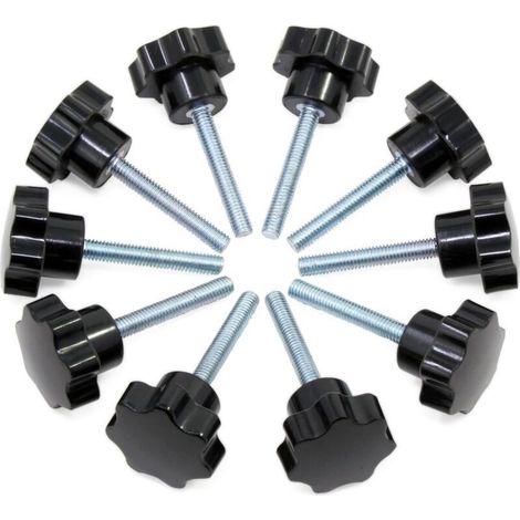 10pcs M6x40 fil de serrage bouton noir en plastique bouton en forme d'étoile vis sur le bouton pour la machine-outil (1/5)
