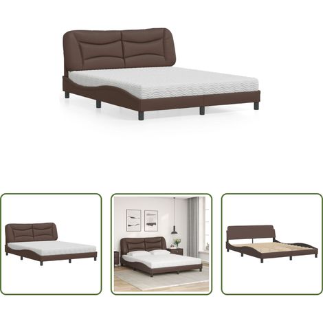 vidaXL Coussin de tête de lit - Lit avec matelas Hvar marron 160x200 cm similicuir (1/5)