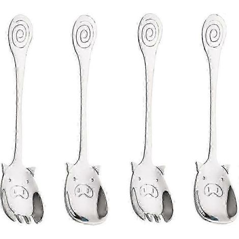 Lot de 4 cuillères-fourchettes à dessert en forme de cochon, en acier inoxydable JNT (1/5)
