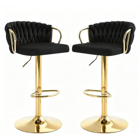 Tabourets de bar réglables en velours noir lot de 2 avec dossier et repose-pieds (1/5)