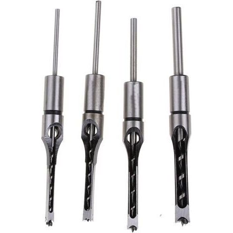 Lot de 4 forets carrés pour le travail du bois, scie-cloche à mortaiser en acier pour bois (1/5)