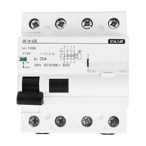CILIA Interruttore Differenziale Puro (Salvavita) 4P 30mA - Tipo AC 400V Trifase - 4 Moduli DIN - Protezione Dispersione Terra 25A (1/5)