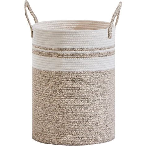 Panier à linge - Trieur à linge - Panier rond avec poignées - Pliable - Grande capacité - Fil de coton kaki (1/5)