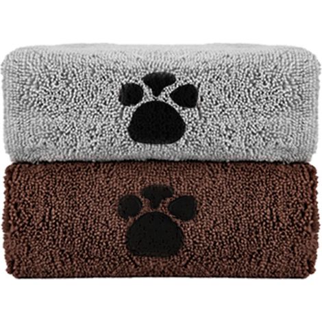 Serviette pour chien - Lot de 2 - Serviette pour animaux - Serviette en microfibre - Serviette de bain - Couverture pour chien - Serviette de séchage pour animaux - Pour chiens - 100 x 50 cm - Gris, m (1/5)