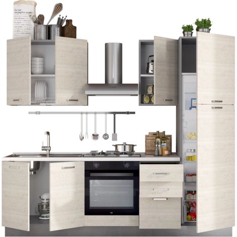 composizione cucina completa ares con lavello a sinistra e piano cottura a gas, 255x60x216 cm