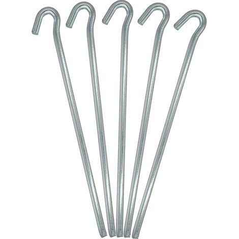 AMANKA Set di 5 Picchetti XL a forma di triangolo in acciaio zincato 230x6mm con gancio per tende da campeggio argentato