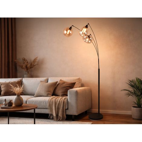 Große Stehlampe LUMINA mit 3 Glas Lampenschirmen amberfarbig, Höhe 200cm