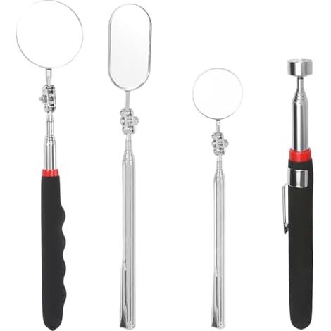 Lot de 4 miroirs d'inspection télescopiques avec tige magnétique télescopique rotative à 360 ° pour vérifier l'état du véhicule - (1/5)