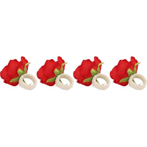 Lot de 4 ronds de serviette roses en plastique imitation vigne, réutilisables, pour restaurant, rouges (1/5)