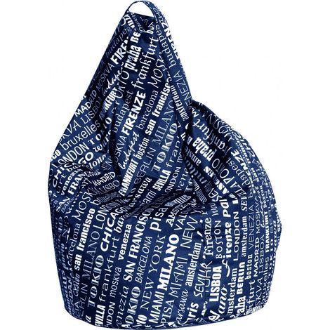 Dmora Poltrona a sacco con fantasia con scritte, colore blu e bianco, Misure 80 x 120 x 80 cm