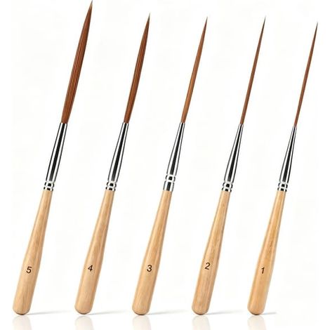 Lot de 5 pinceaux longs pour la peinture de précision et le contour. (1/5)
