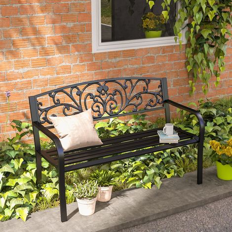 Banc de jardin 127x60x87 cm en métal noir, design moderne pour balcon et terrasse FloraGrace (1/5)