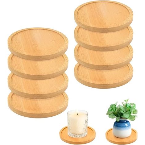 Dessous de verre en bois – Dessous de verre – Dessous de verre ronds – 9,5 x 9,5 cm – Décoration de table – Pour pots de fleurs – Bambou – Couleur bois naturel (1/5)