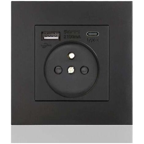Multipresa francese da 16 A tipo 86 – 2 prese + 1 USB + 1 Type-C – Installazione orizzontale/verticale – Sicura e robusta, quadrata nera - USB16A
