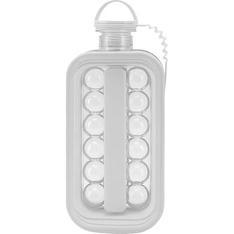 Ortviai Bouteille à Moule à Glaçons 2-en-1 - Machine à Boules de Glace Portable et Gourde d'Eau Rétractable - Silicone de Qualité Alimentaire - Idéal pour Maison, RV, Camping et Cocktails - Gris Premi (1/5)