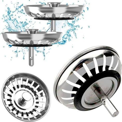 Set mit 2 Edelstahl-Abflussstopfen für Spülbecken. Küchenutensilien