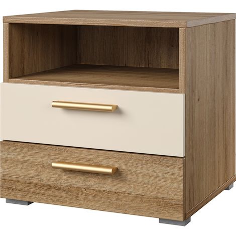 Nachtkommode mit 2 Schubladen in Eiche mit beige VARESE-83 (1/5)