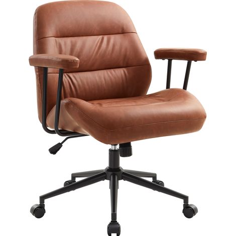 IWMH Bürostuhl, Ergonomisch Drehstuhl mit abnehmbarer Armlehnen, Höhenverstellbar PU-Leder Stuhl für Schreibtisch Schminktisch Homeoffice - Braun (1/5)