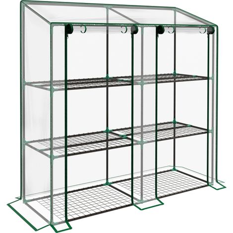 Mini serre 3 niveaux 6 étagères grillagées 2 ouvertures bâche plastique transparente