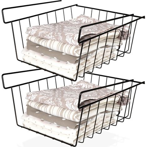 Cesta suspendida bajo el estante, de metal, negra, 27,5 x 25 x 14 cm, 2 unidades.
