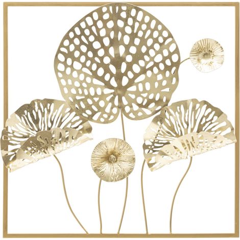 Décoration Murale Encadrée en Métal "Flowers" 50cm Or (1/5)