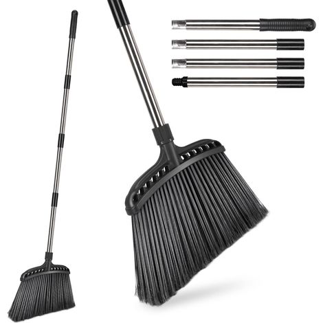 1 - Balai Industriel - Balai Jardin - Tête Inclinée 45 Degrés - Nettoyage Extérieur Et Intérieur - Acier Inoxydable - Noir - 145x38cm