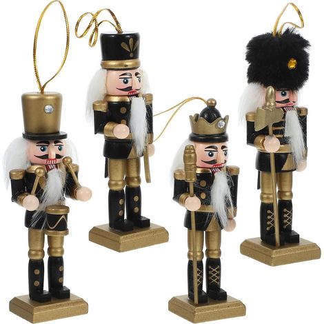 Nussknacker-Weihnachtsornamente, 4er-Set aus Holz, Tischdekoration, Geschenk für Jungen und Mädchen und elegante Schreibtischdekoration (1/5)