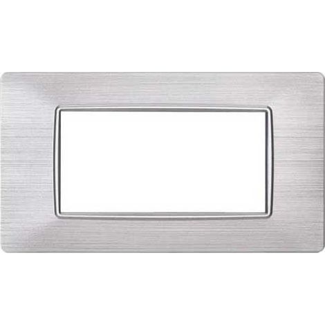 Plaque compatibles Vimar Plana 4 modules plastique couleur argent satiné Ettroit EV85415