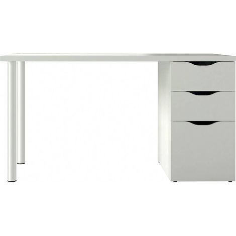Scrivania Filadelfia, Scrittoio multifunzione da ufficio reversibile, Tavolo da studio con cassettiera a 2 cassetti e 1 anta, 138x60h74 cm, Bianco (1/5)