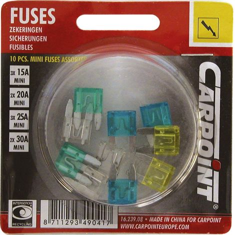 10 Mini Fusibles assortis 15A 20A 25A 30A