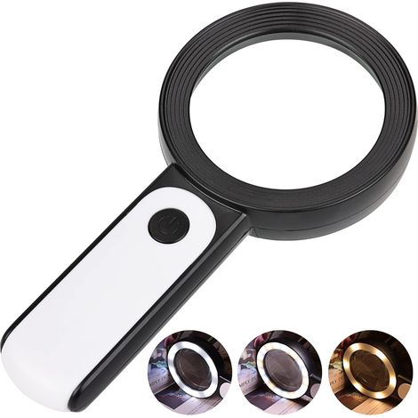30X Loupe de Lecture éclairée，Grande Loupe à Main avec 18 LED, Loupe de Poche Portatif, Loupe Grossissante avec 3 Modes, Loupe Eclairante - avec Un Chiffon à Lentille(sans batterie)