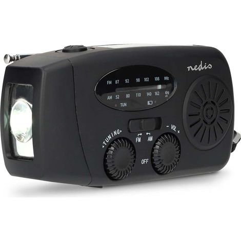 Radio de emergencia con AM/FM, batería externa y linterna LED, color negro
