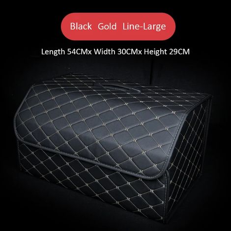 (Black Gold Line-L) Sacoche de rangement multi-outils grande capacité pour voiture, boîte de rangement pliable en cuir, idéale pour les outils de coffre et les outils de sécurité. (1/5)